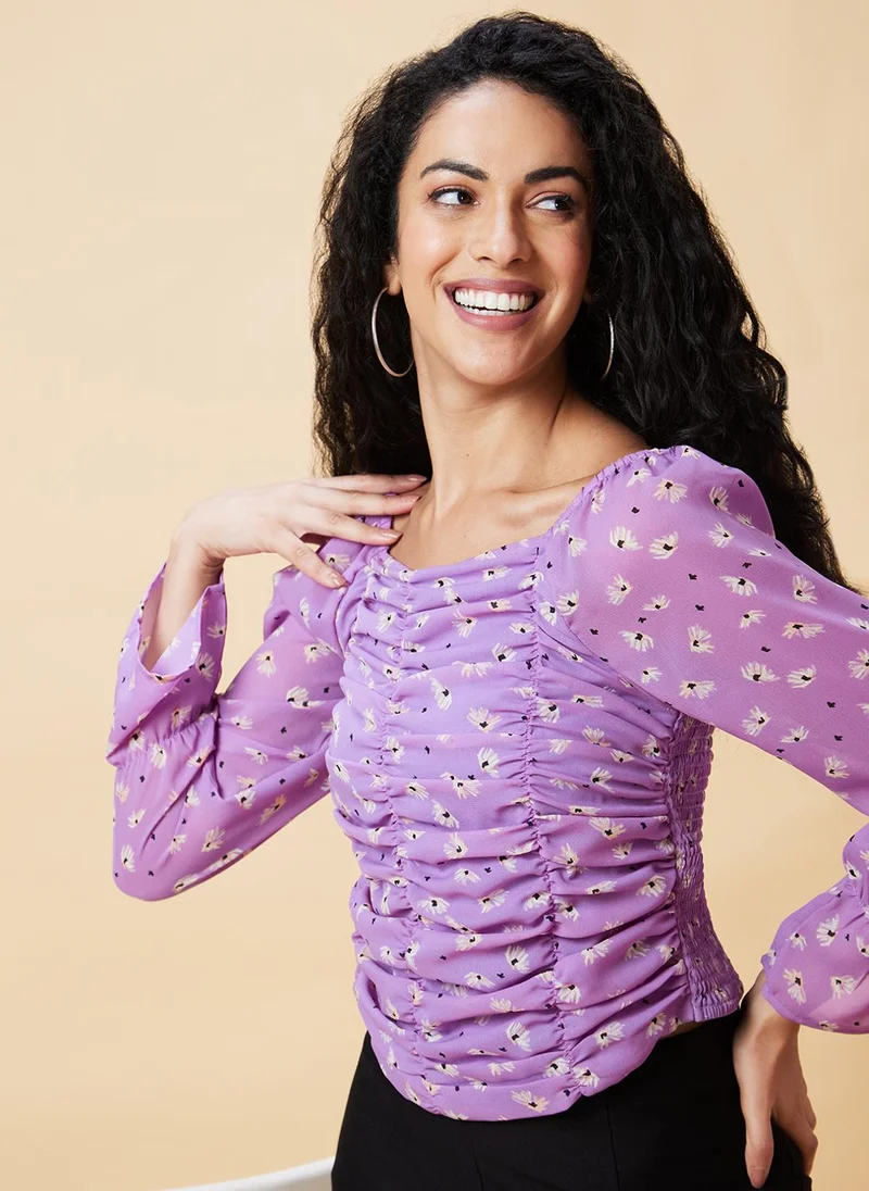 جلو باص بلوزة جلوبس نسائية مطبوعة بالزهور بكسرات من الشيفون